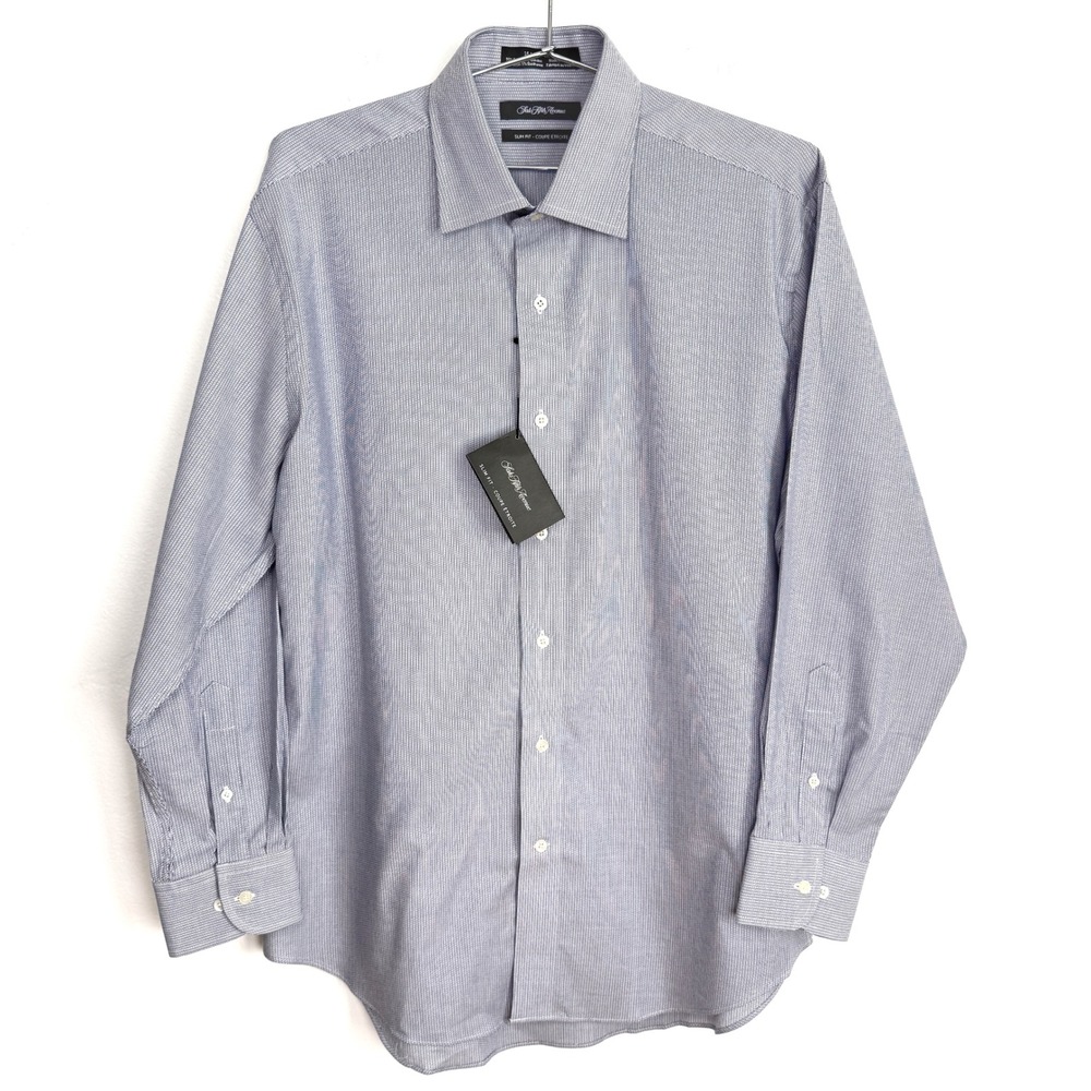 Saks Fifth Avenue Men's Slim Fit Shirt Blue Pinstripe Button Down Sz 16‎ 1/2